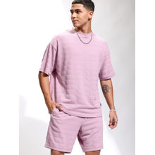 HIGHLANDER Men Purple Textured Round Neck Co-Ord (Set of 2)