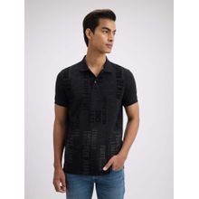 Pepe Jeans Black Printed Regular Fit Polo T-Shirt