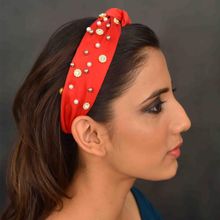 YoungWildFree Red With Rhinestone Embellishment Hair Band- Cute Fancy Design For Women And Girls