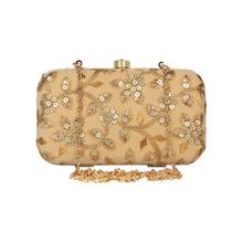 Anekaant Beige &Gold Tulle Embroidered Velvet Clutch