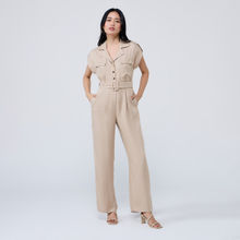 Twenty Dresses by Nykaa Fashion Beige Solid Lapel Collar Jumpsuit with Belt (Set of 2)