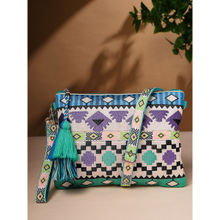 Anekaant Tribal Turquoise & Multi Acrylic Jacquard Ethnic Motifs Embroidered Sling Bag
