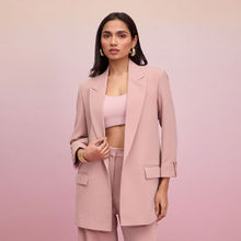 RSVP by Nykaa Fashion Blush Pink Solid Lapel Collar Blazer