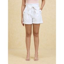 Twenty Dresses by Nykaa Fashion White Solid High Rise Paper Bag Shorts (Set of 2)