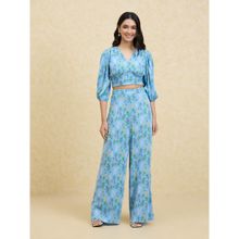 Twenty Dresses by Nykaa Fashion Blue Floral Crop Top and High Waist Pants Co-ords (Set of 2)