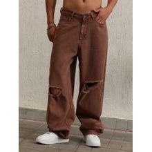 Hubberholme Men Brown Cotton Relaxed Fit Mid-Rise Jeans