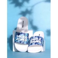 Jack & Jones Blue & White Abstract Print Sliders