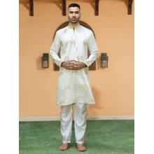 KRAFT INDIA LUXE Cotton Silk Ethnic Motifs Embroidered Cream Kurta with Pant