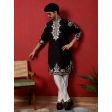 KRAFT INDIA LUXE Cotton Silk Embroidered Black Kurta with Pant