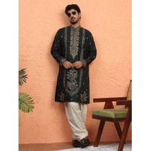 KRAFT INDIA LUXE Cotton Silk Floral and Zari Embroidered Green Kurta with Salwar