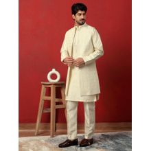 KRAFT INDIA LUXE Silk Blend Cream Embroidered Sequin Kurta with Pant and Nehru Jacket