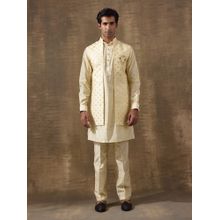 SATWAA Lemon Ethnic Motifs Embroidered Men Kurta with Pant and Nehru Jacket