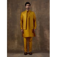 SATWAA Ladoo Peela Elegant Embroidered Men Kurta with Pant and Nehru Jacket