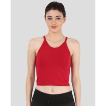 The Dance Bible Sleeveless Shoulder Strap Round Neck Red Crop Top