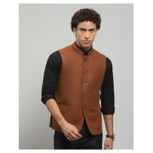 Monte Carlo Men Rust Solid Sleeveless Regular Nehru Jacket