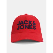 Jack & Jones Mens Red Logo Print Baseball Cap
