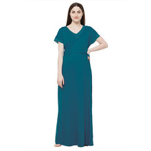 SOIE Women'S Full Length Soft Cotton Nighty With Lace - Blue