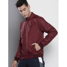 The Indian Garage Co Men Burgundy Solid High Neck Full Sleeves Jacket