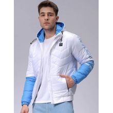 The Indian Garage Co Men White Colorblock Hooded Full Sleeves Jacket