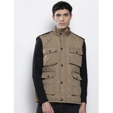 The Indian Garage Co Men Olive Solid High Neck Sleeveless Jacket