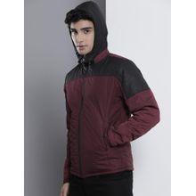 The Indian Garage Co Men Burgundy Colorblock Detachable Hood Jacket