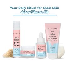 Glamveda Korean Glass Skin Rice & Ceramide Morning 4 Step Skincare Routine Combo For Women