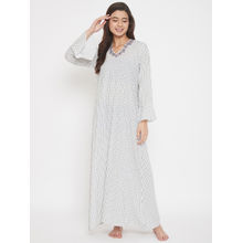 The Kaftan Company Vertical Stripes Handloom Cotton Nighty With Embroidered V-neckline - White