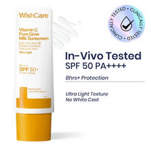 WishCare Vitamin C Pure Glow Brightening Face Sunscreen for Dry Skin with SPF50 PA++++In-Vivo Tested