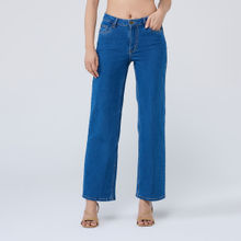 Twenty Dresses by Nykaa Fashion Mid Blue High Waist Straight Leg Denims