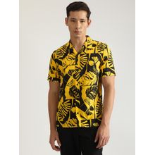 Antony Morato Men Yellow Printed Spread Collar Short Sleeves Shirt