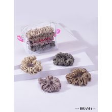 Hair Drama Co. Luxury Scrunchies Set of 5 with Free Pouch - Neutral Crystal Gift Set