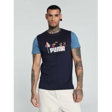 Puma Ess+ Contrast Sleeve Mens Blue T-Shirt