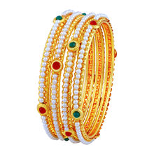 Asmitta Traditional Multicolor Kundan Pearl Studded Gold Toned Bangle Set