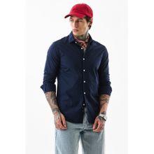 Snitch Men Cotton Solid Slim Fit Collar Neck Navy Blue Casual Shirt