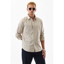 Snitch Men Cotton Blend Solid Slim Fit Collar Neck Beige Casual Shirt