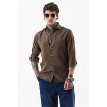 Snitch Men Modal Solid Slim Fit Collar Neck Brown Casual Shirt