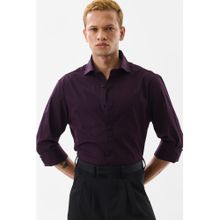 Snitch Men Cotton Lycra Solid Slim Fit Collar Neck Purple Casual Shirt