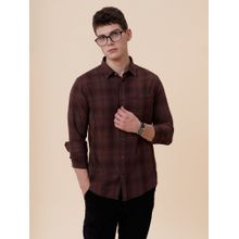 Crocodile Men Pure Cotton Checks Regular Fit Collar Neck Maroon Casual Shirt