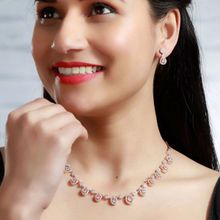Priyaasi Elegant Teardrop Shaped American Diamond Rose Gold Jewellery Set