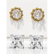 OOMPH 2 Pairs Of Gold and Silver Tone Round and Square Small Ear Stud Earrings