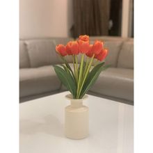 Fourwalls Beautiful Artificial Decorative Tulip Flower Bunch with 9 Branches (38 cm Tall, Orange)