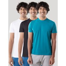 Cotton Tee - Pack of 3 Anti-Stain & Anti-Odour - White/Black/Biscay Bay - GLCRN01