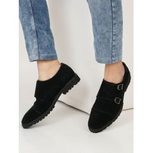 Teakwood Mens Black Suede Leather Casual Monk Straps