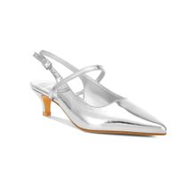 Rag & Co Womens Silver Kitten Slingback Sandal Heels