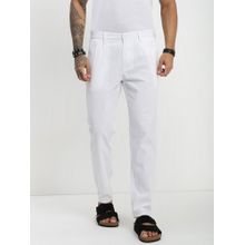 necked White Relaxed Linen Cotton Pant