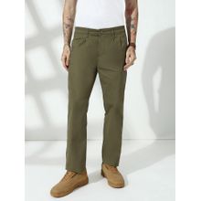 necked Sage Green Straight Fit Cotton Pant