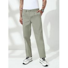 necked Light Green Straight Fit Cotton Pant