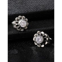 Peora 925 Sterling Silver CZ Oxidised Anti Tarnish Round Floral Earring Jewellery-PF59E33W