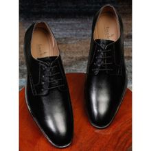 Louis Stitch Black Italian Leather Plain Derby Shoes for Men