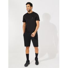 Styli Men Black Texture T-Shirt & Regular Shorts Tracksuits (Set of 2)